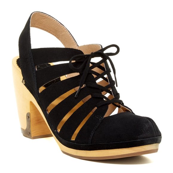 SOLD HP๐ Latigo CALI Platform Lace Up Clog Caged Sandal Black Suede Leather NIB - Picture 2 of 5